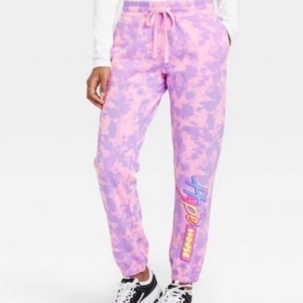 The Hype House Joggers Pink Purple Tie Dyed Jogging Pants Drawstring Trendy